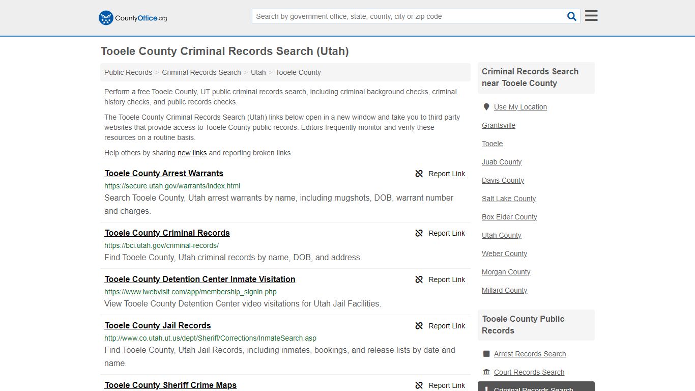 Tooele County Criminal Records Search (Utah) - County Office